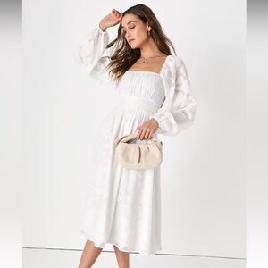 Lulus Flirtatious Nature White Floral Jacquard Lace-Up Midi Dress, Size XS